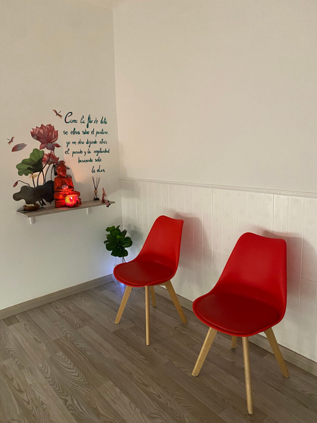 Sala de espera de Qi-Ma con la cita de la flor de loto